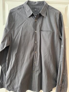 John Varvatos Grey Microcheck Button-Down Shirt. Size  XL